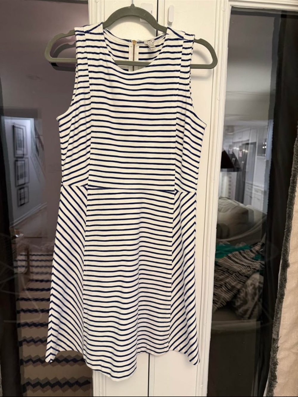 J. Crew Navy and White Sleeveless Striped A-Line Dress